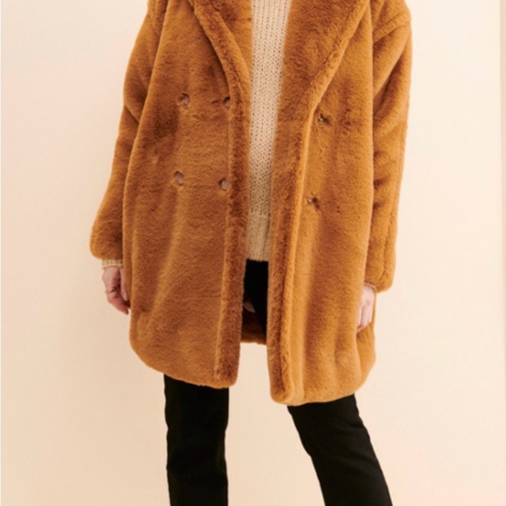 Maia Faux Fur Teddy Coat in Camel